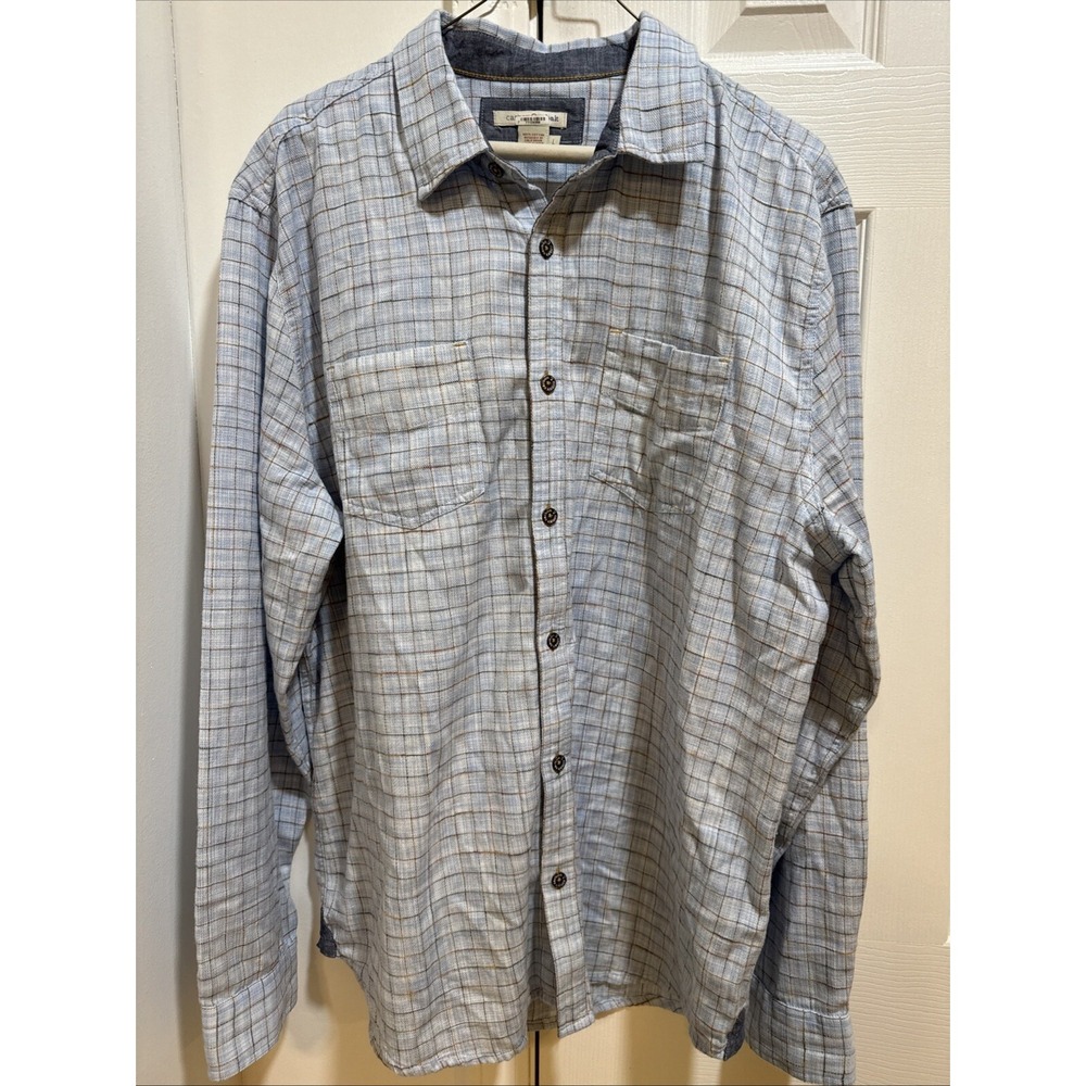 Carbon 2 Cobalt Shirt Men's Sz. L Large Blue  Brown White Plaid - 100% Cotton